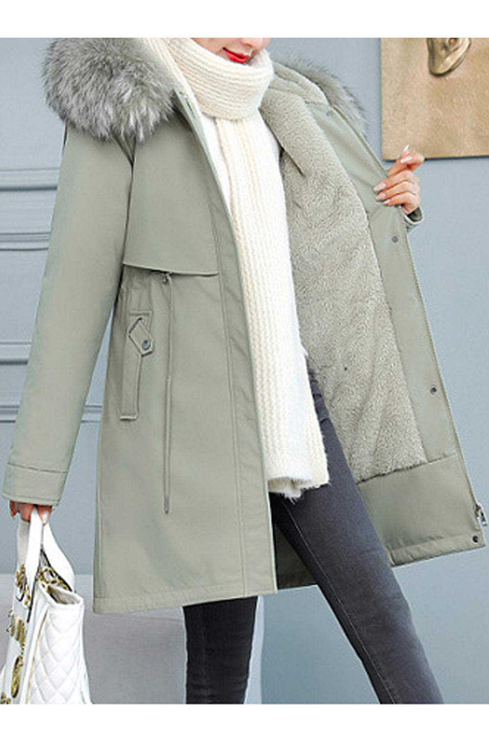 Women Long Sleeve Thick Winter Mid Length Loose Solid Colored Loose Collar Neck Comfy Coat