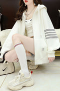 Women Classy Hooded Neck Long Sleeve Drawstring Zipper Closure Solid Pattern Thick Winter Hoodie