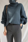 Women Elegent Pullover High Neck Long Sleeve Solid Pattern Winter Sweater