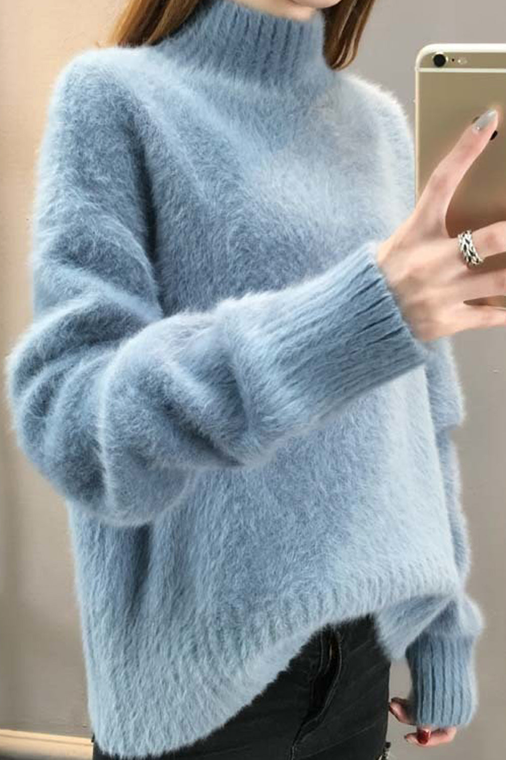 Women Decent Solid Colored Knitted Long Sleeve High Neck Soft Pullover Casual Sweater