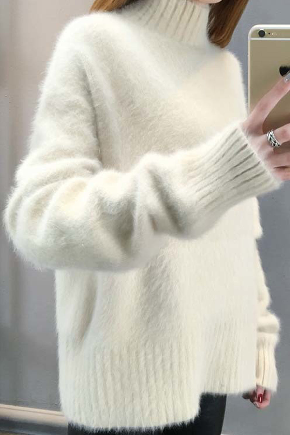 Women Decent Solid Colored Knitted Long Sleeve High Neck Soft Pullover Casual Sweater