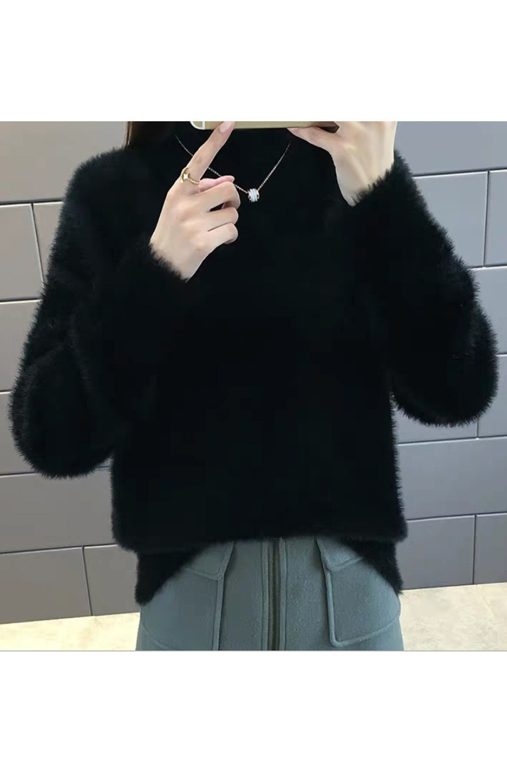 Women Decent Solid Colored Knitted Long Sleeve High Neck Soft Pullover Casual Sweater