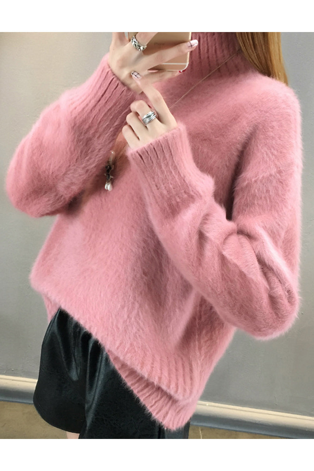 Women Decent Solid Colored Knitted Long Sleeve High Neck Soft Pullover Casual Sweater