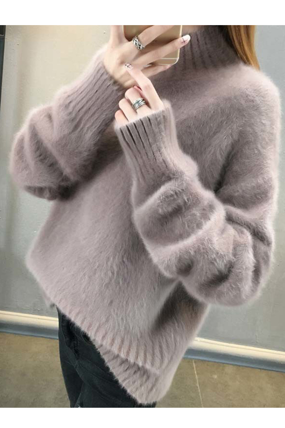 Women Decent Solid Colored Knitted Long Sleeve High Neck Soft Pullover Casual Sweater