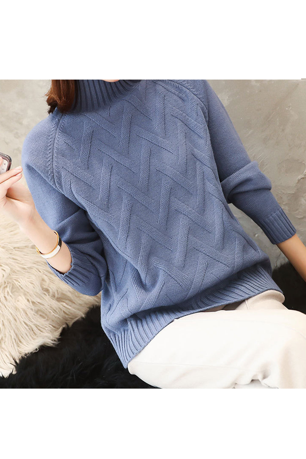 Women Tremendous Solid Pattern Thick Long Sleeve Warm High Neck Winter Sweater