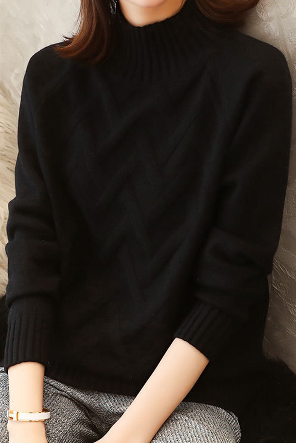 Women Tremendous Solid Pattern Thick Long Sleeve Warm High Neck Winter Sweater