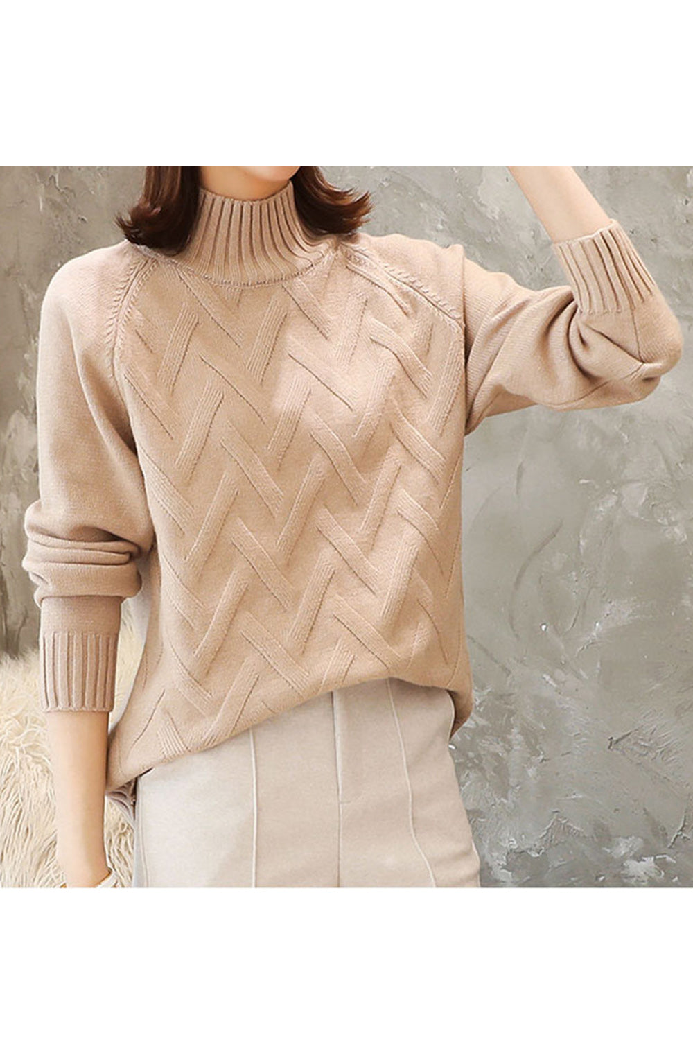 Women Tremendous Solid Pattern Thick Long Sleeve Warm High Neck Winter Sweater