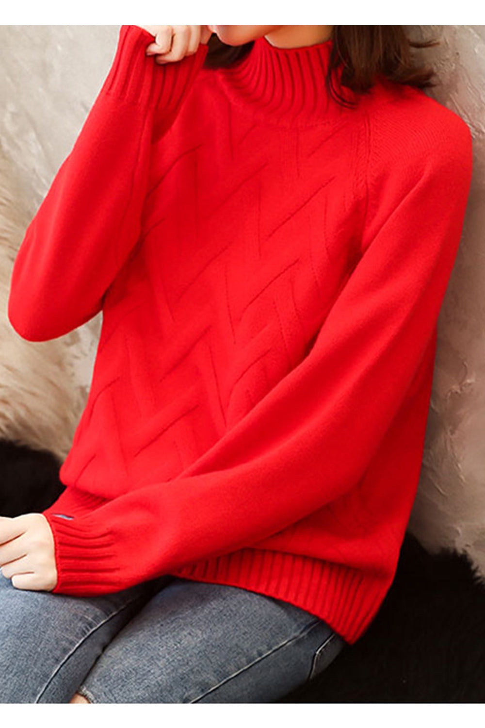 Women Tremendous Solid Pattern Thick Long Sleeve Warm High Neck Winter Sweater