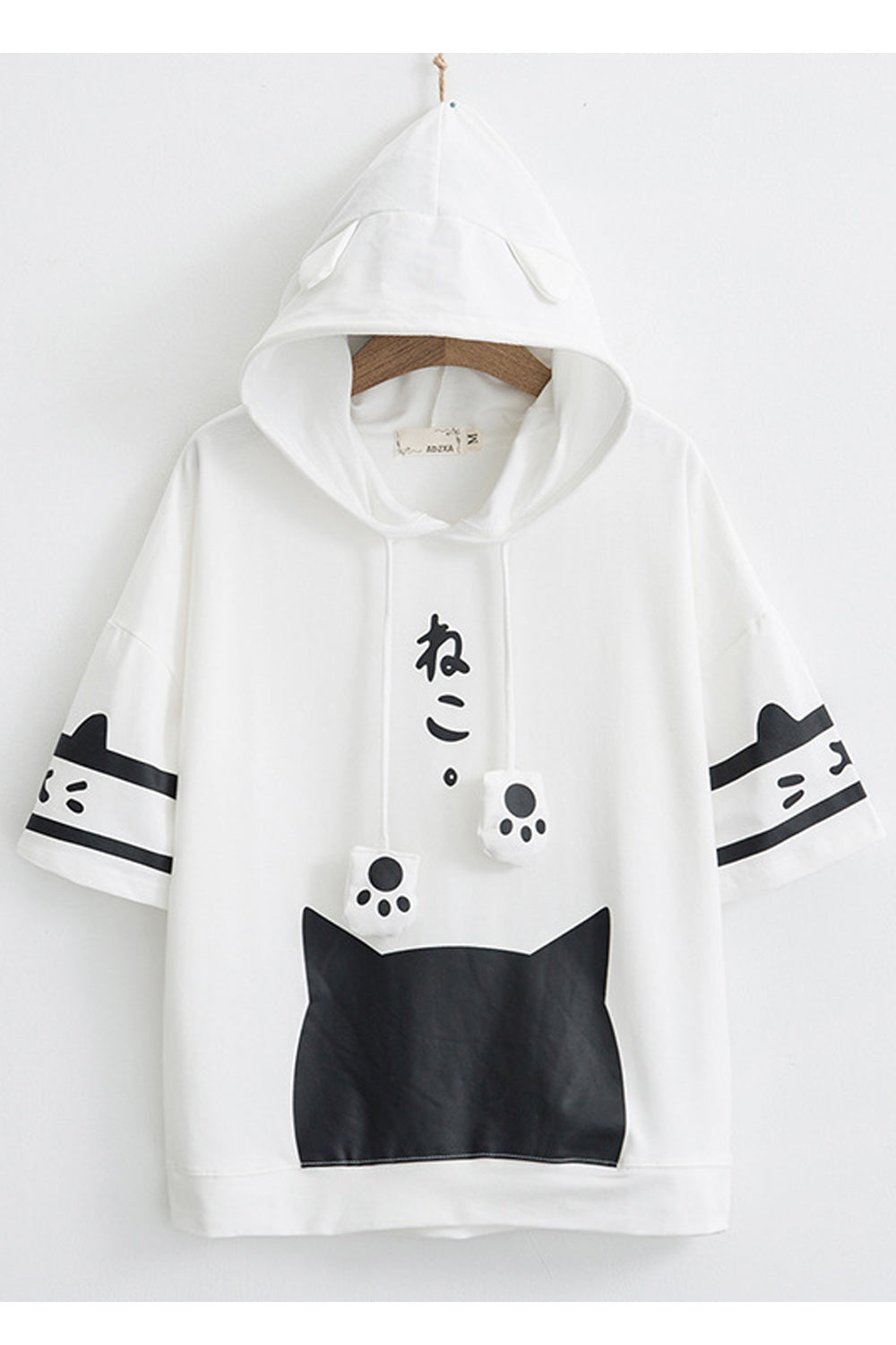 Women Cat Printed Cute Pullover Convenient Short Sleeve Lightweight Hoodie