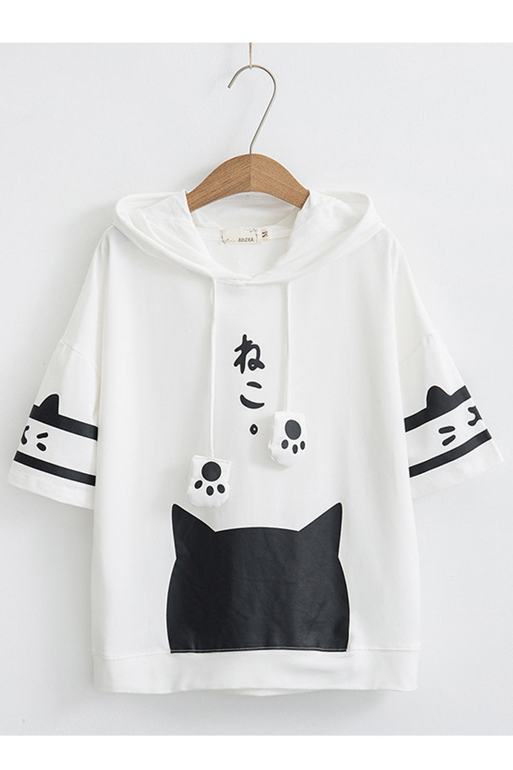 Women Cat Printed Cute Pullover Convenient Short Sleeve Lightweight Hoodie
