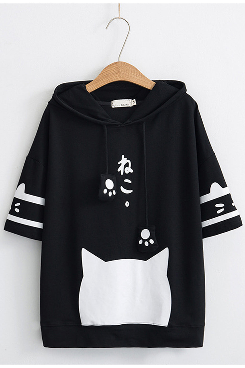 Women Cat Printed Cute Pullover Convenient Short Sleeve Lightweight Hoodie