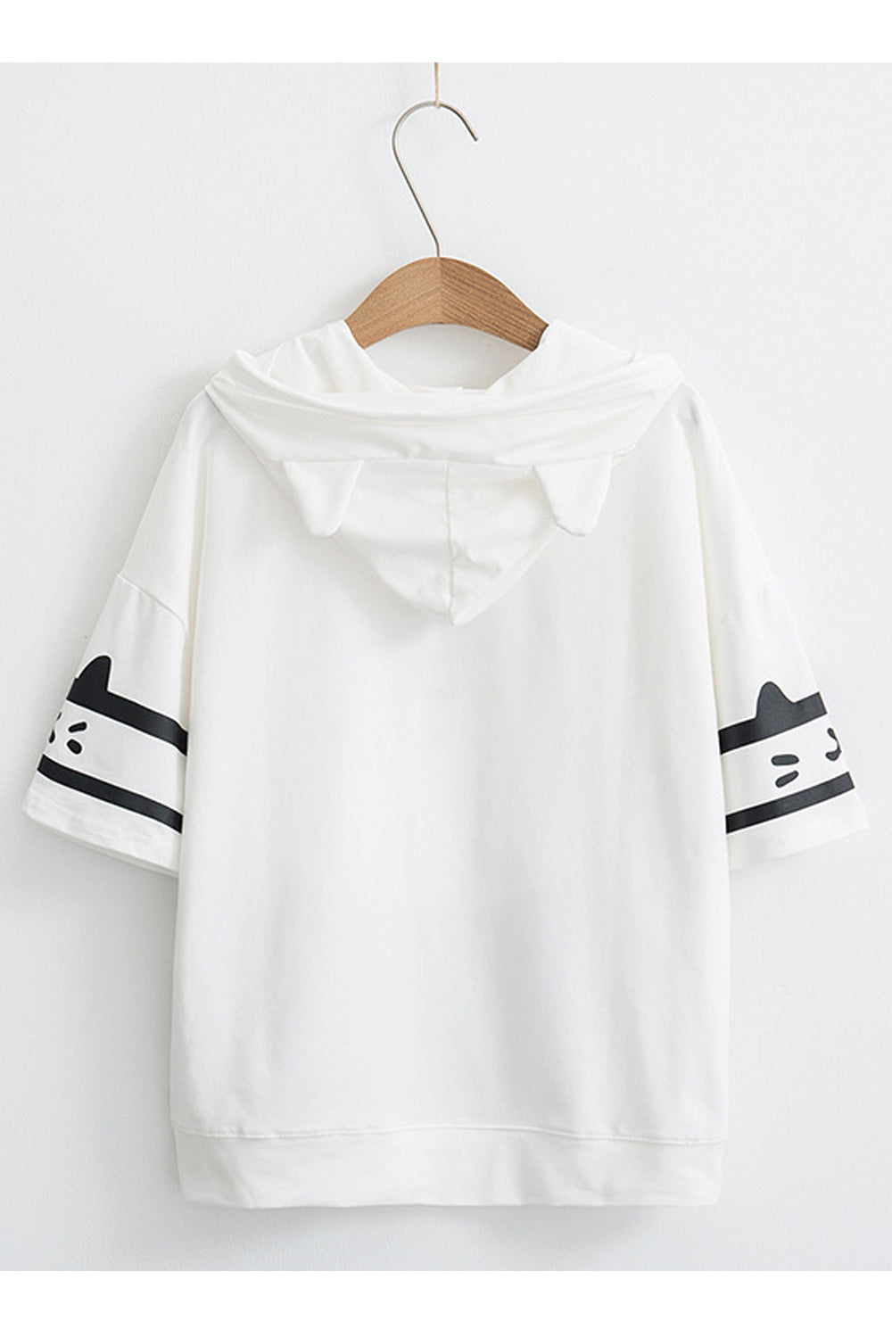 Women Cat Printed Cute Pullover Convenient Short Sleeve Lightweight Hoodie