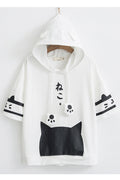 Women Cat Printed Cute Pullover Convenient Short Sleeve Lightweight Hoodie