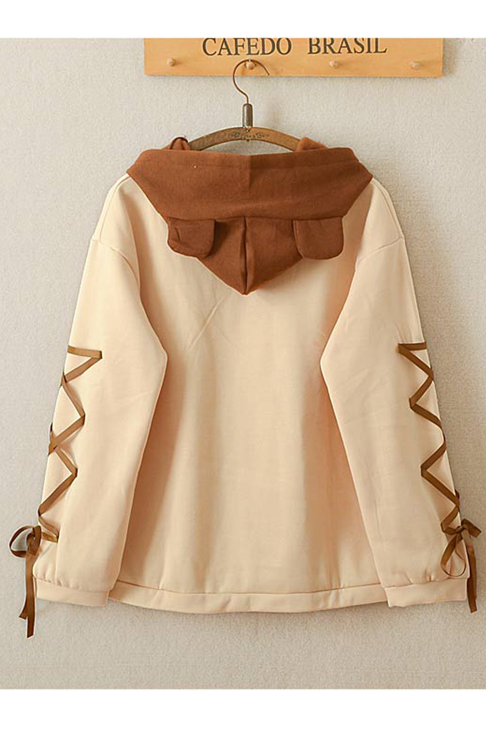 Women Cute Bear Pattern Long Sleeve Loose Ball Drawstring Lovely Hoodie