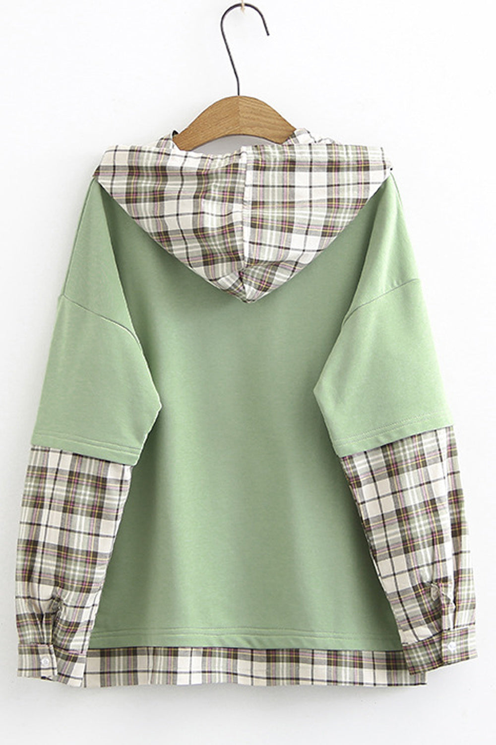 Women Plaid Pattern Long Sleeve Drawstring Comfortable Pullover Hoodie