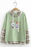Women Plaid Pattern Long Sleeve Drawstring Comfortable Pullover Hoodie