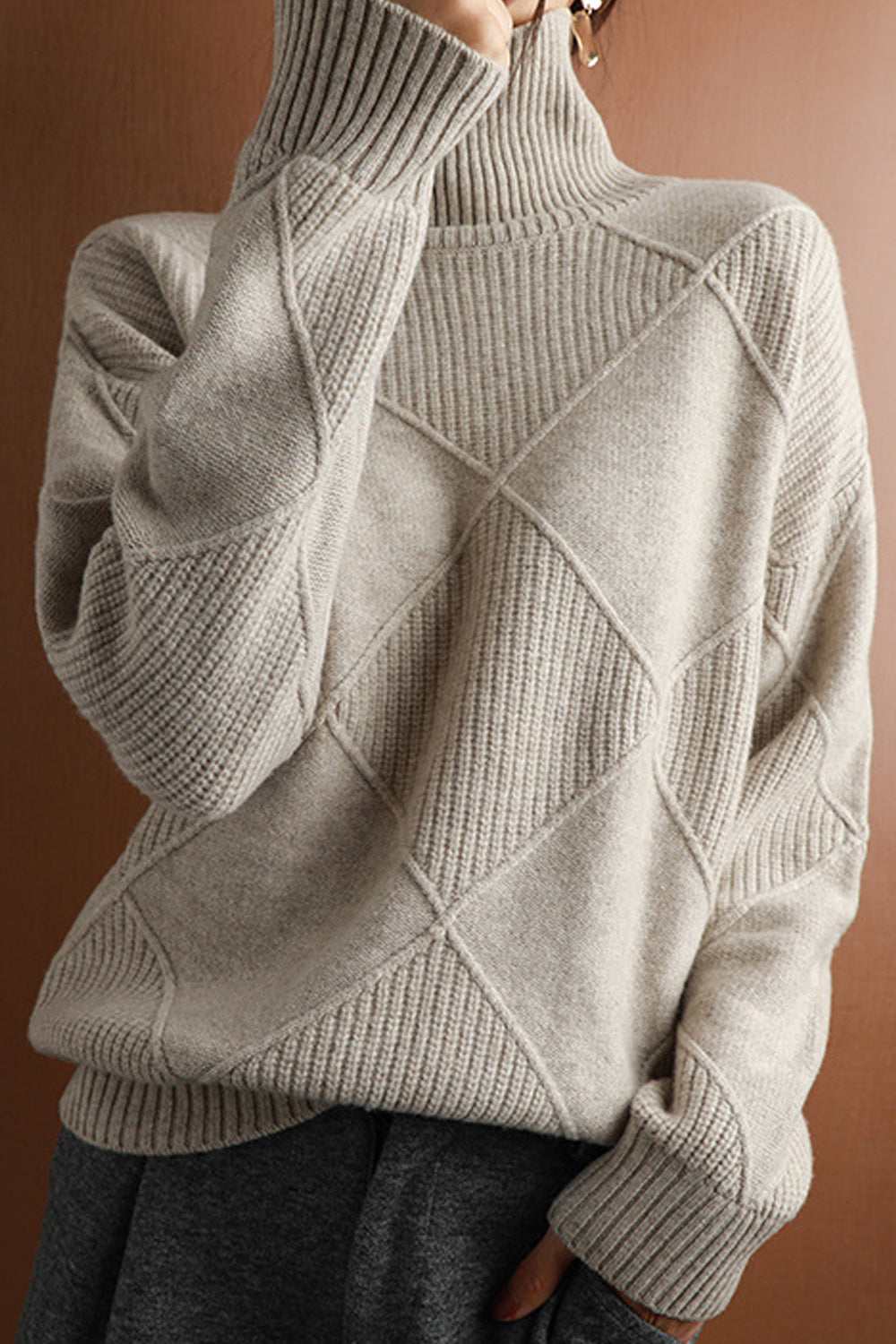 Women Superb Comfortable Long Sleeve High Neck Solid Pattern Winter Casual Elegant Sweater