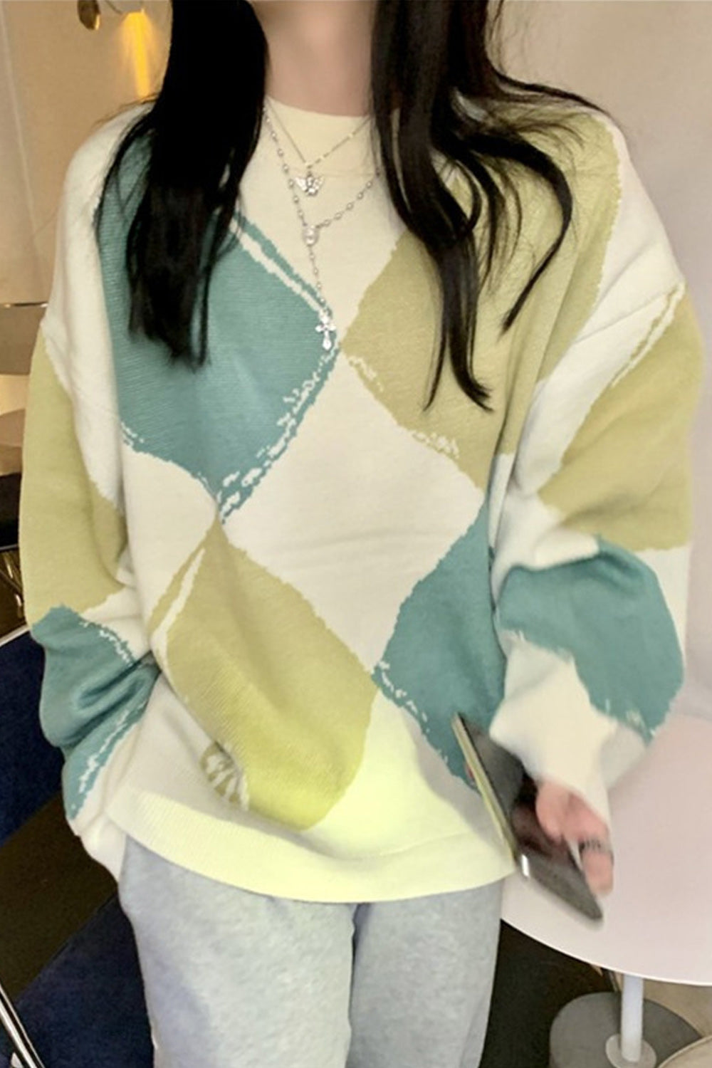 Women Comfortable Thick Long Sleeve Printed Pattern Round Neck Casual Sweater
