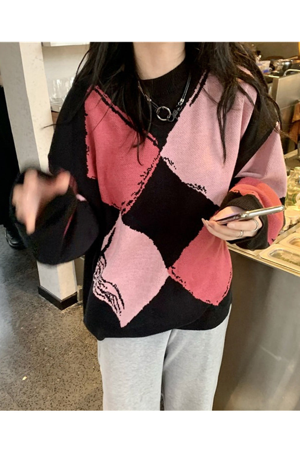 Women Comfortable Thick Long Sleeve Printed Pattern Round Neck Casual Sweater