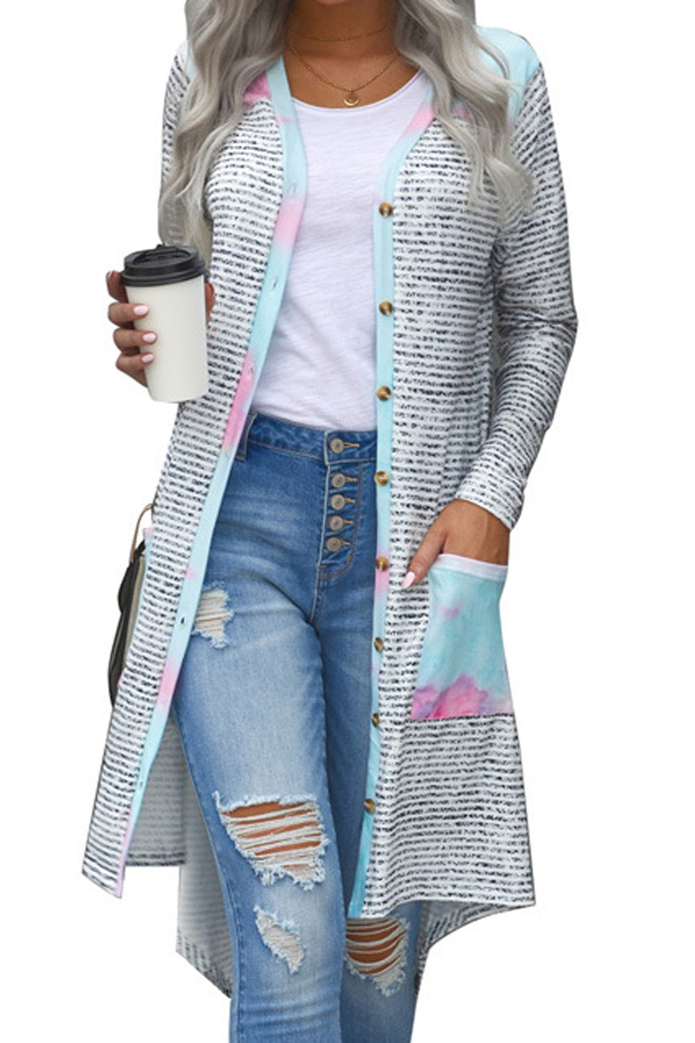 Women Trendy Pocket Styling Long Sleeve Button Closure Mid Length Solid Pattern Warm Winter Cardigan