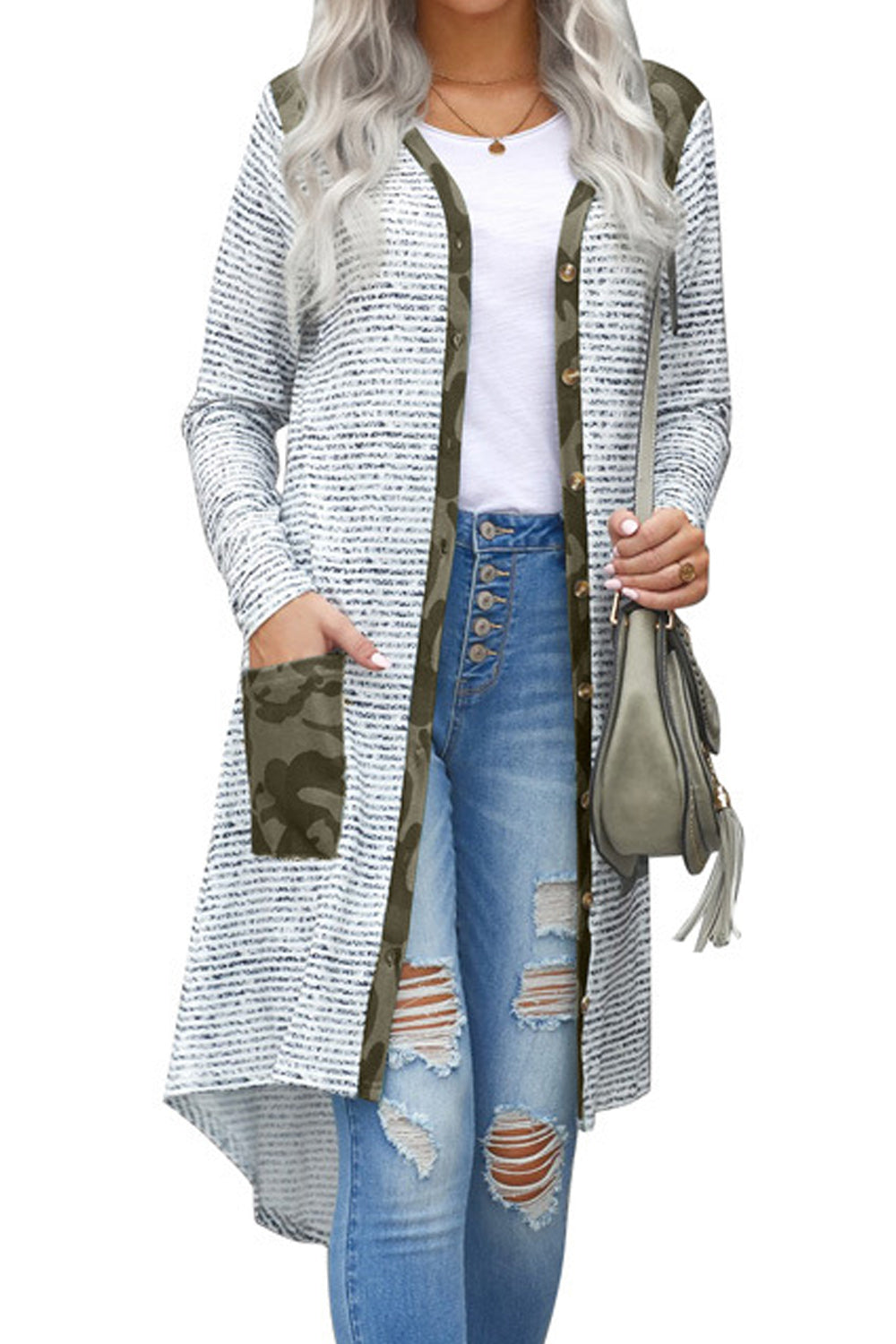 Women Trendy Pocket Styling Long Sleeve Button Closure Mid Length Solid Pattern Warm Winter Cardigan