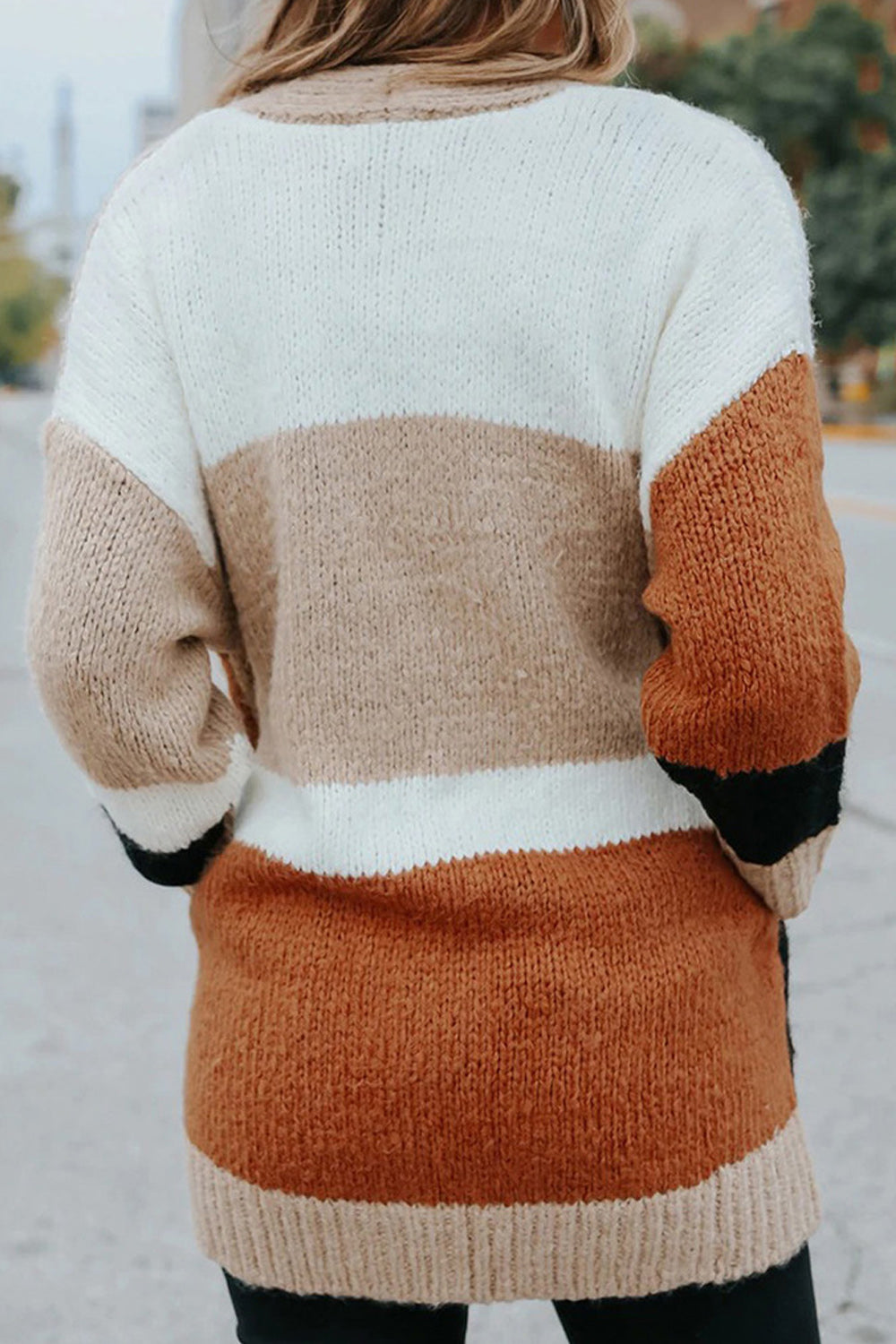 Women Knitted Decent Solid Pattern Loose Long Sleeve V-Neck Button Closure Thick Breathable Cardigan