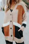 Women Knitted Decent Solid Pattern Loose Long Sleeve V-Neck Button Closure Thick Breathable Cardigan