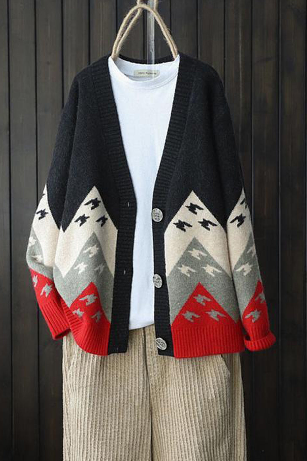 Women Tremendous Printed Pattern V-Neck Button Closure Long Sleeve Mid Length Cozy Casual Cardigan