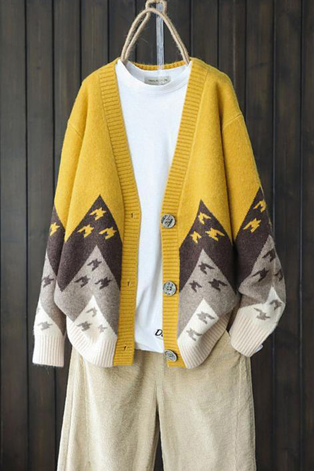 Women Tremendous Printed Pattern V-Neck Button Closure Long Sleeve Mid Length Cozy Casual Cardigan