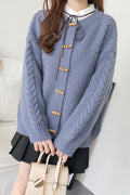 Women Beautiful Solid Pattern Style Button Closure Long Sleeve Round Neck Warm Cardigan