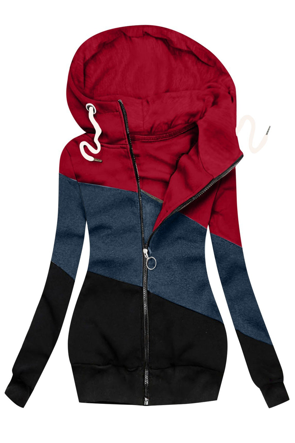 Women Alluring Printed Pattern Thick Long Sleeve Hooded Neck Zipper Closure Winter Casual Hoodie
