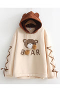 Women Bear Printed Cute Long Sleeve Loose Warm Lovely Winter Hoodie