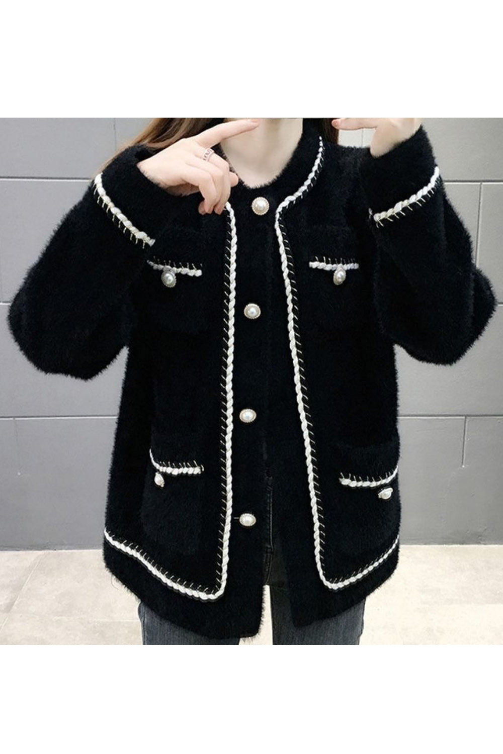 Women Breathable Thick Long Sleeve Decent Solid Colored Round Neck Convenient Warm Cardigan