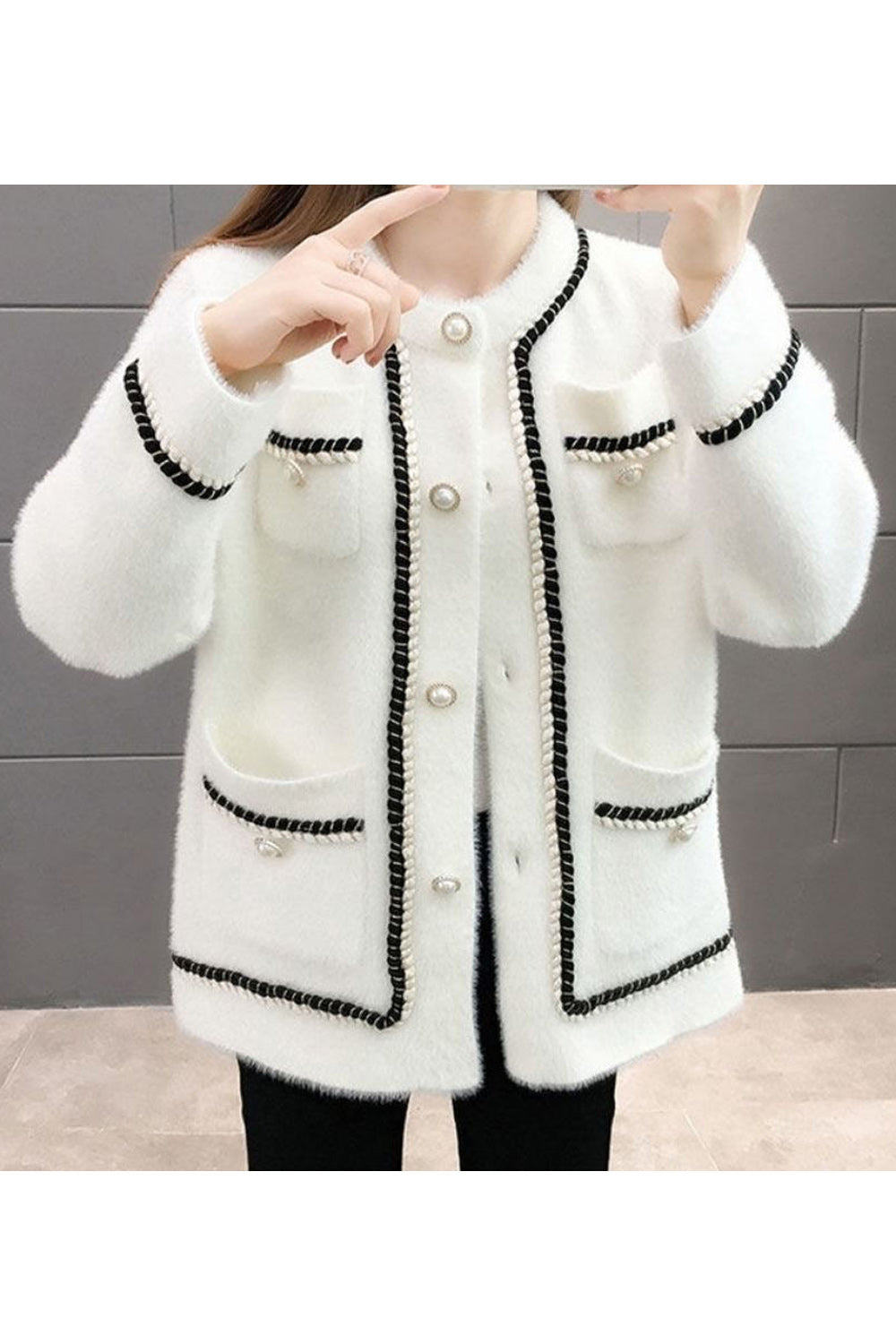 Women Breathable Thick Long Sleeve Decent Solid Colored Round Neck Convenient Warm Cardigan
