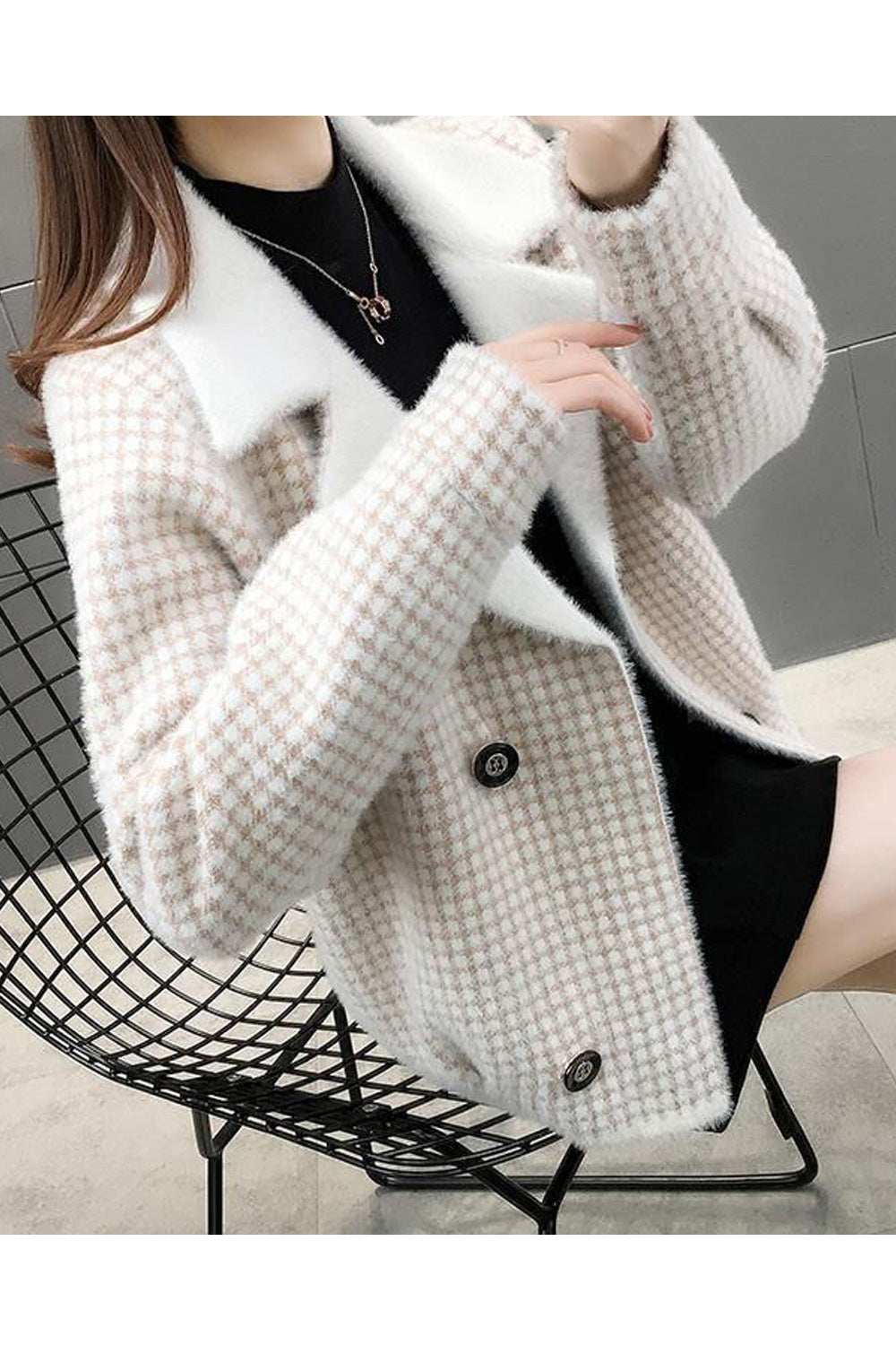 Women Breathable Thick Long Sleeve Decent Solid Colored Round Neck Convenient Warm Cardigan