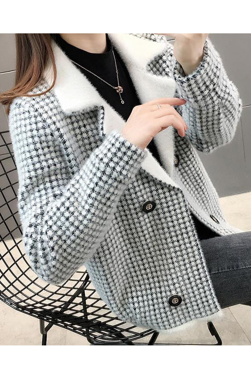 Women Breathable Thick Long Sleeve Decent Solid Colored Round Neck Convenient Warm Cardigan