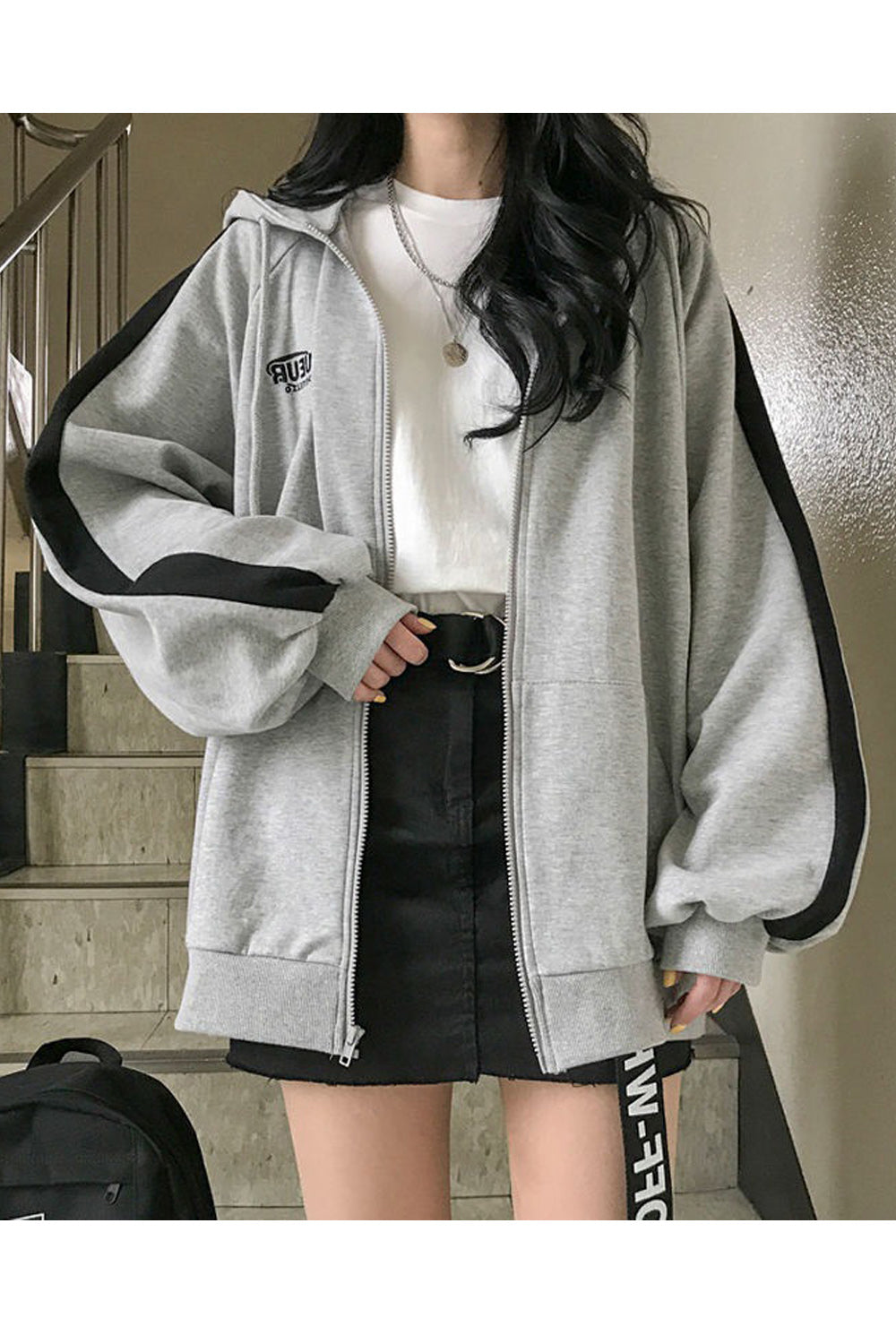 Women Modern Loose Long Sleeve Convenient Zipper Closure Solid Color Fashionable Hoodie