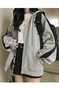 Women Modern Loose Long Sleeve Convenient Zipper Closure Solid Color Fashionable Hoodie