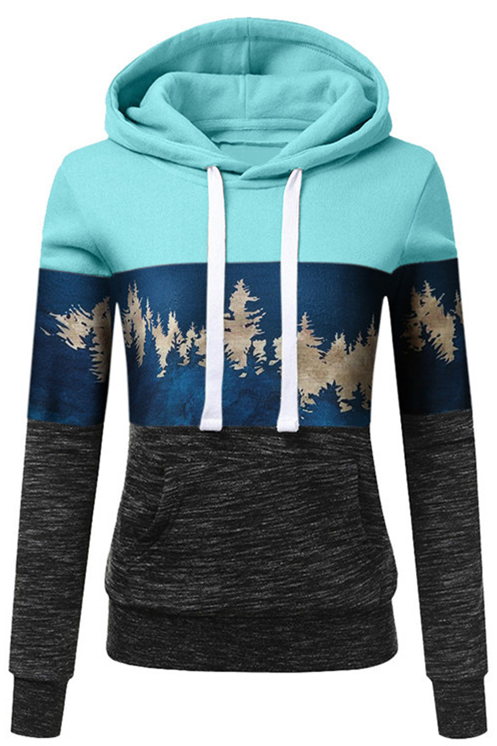 Women Tremendous Printed Pattern Elastic Cuff & Hem Long Sleeve Thick Casual Pullover Hoodie