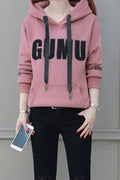 Women Pretty Letter Printed Warm Elastic Cuff & Hem Long Sleeve Lovely Hoodie