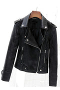 Women Zipper Closure Thick Long Sleeve Superb Collar Neck Slim Fit Warm PU Leather Jacket