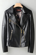 Women Fascinating Collar Neck Relaxing Long Sleeve Zipper Closure Thick PU Leather Jacket