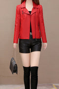 Women Long Sleeve Thick Slim Fit Lovely Collar Neck Solid Pattern Winter Casual PU Leather Jacket