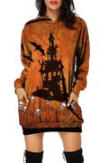 Women Fashionable Printed Pattern Mid Length Long Sleeve Elastic Cuff Pullover Trendy Hoodi