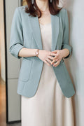 Women Superb Solid Pattern Summer Pocket Styling Long Sleeve Casual Coat