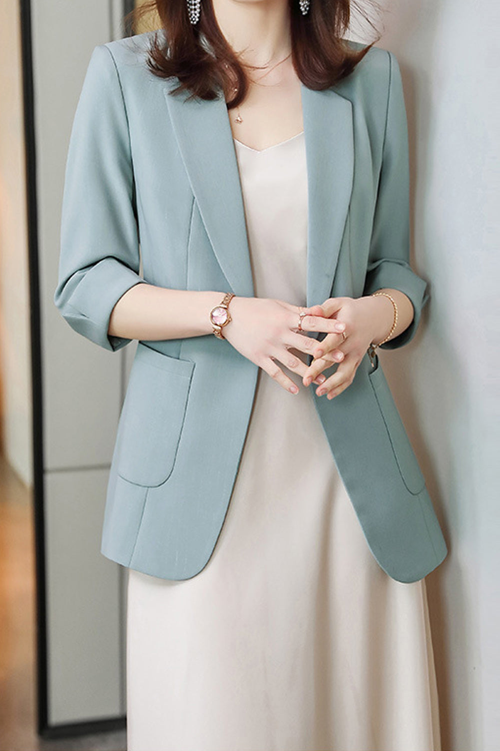 Women Superb Solid Pattern Summer Pocket Styling Long Sleeve Casual Coat