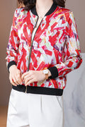 Women Magnificent Printed Pattern Long Sleeve Zipper Closure Stand Up Collar Casual Dress