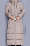 Women Trendy Mid Length Hooded Neck Long Sleeve Solid Pattern Winter Thick Padded Jacket