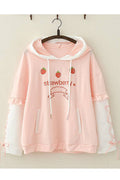 Women Strawberry Printed Long Sleeve Pullover Side Pocket Hoodie