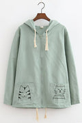 Women Solid Colored Side Double Pocket Zipper Closure Long Sleeve Hoodie